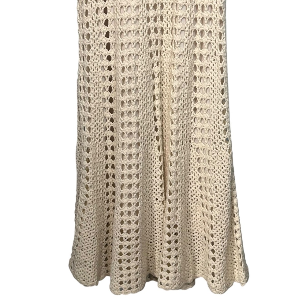 Boho Chic Crochet Midi Sundress Size M 100% Cotton Cream Coastal Beach - Picture 6 of 8